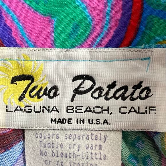 Vtg 80s 90s Two Potato Laguna Beach Artsy Midi Tiered Muumuu Dress XS Cotton NOS - Picture 12 of 15